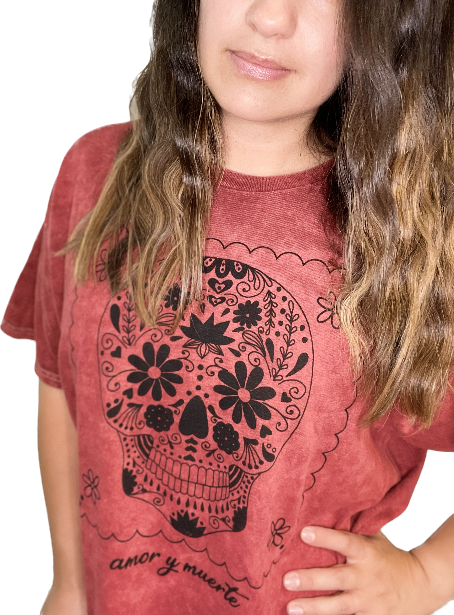 Red Skull Tie-Dye "Amor y Muerte" Graphic Tee.